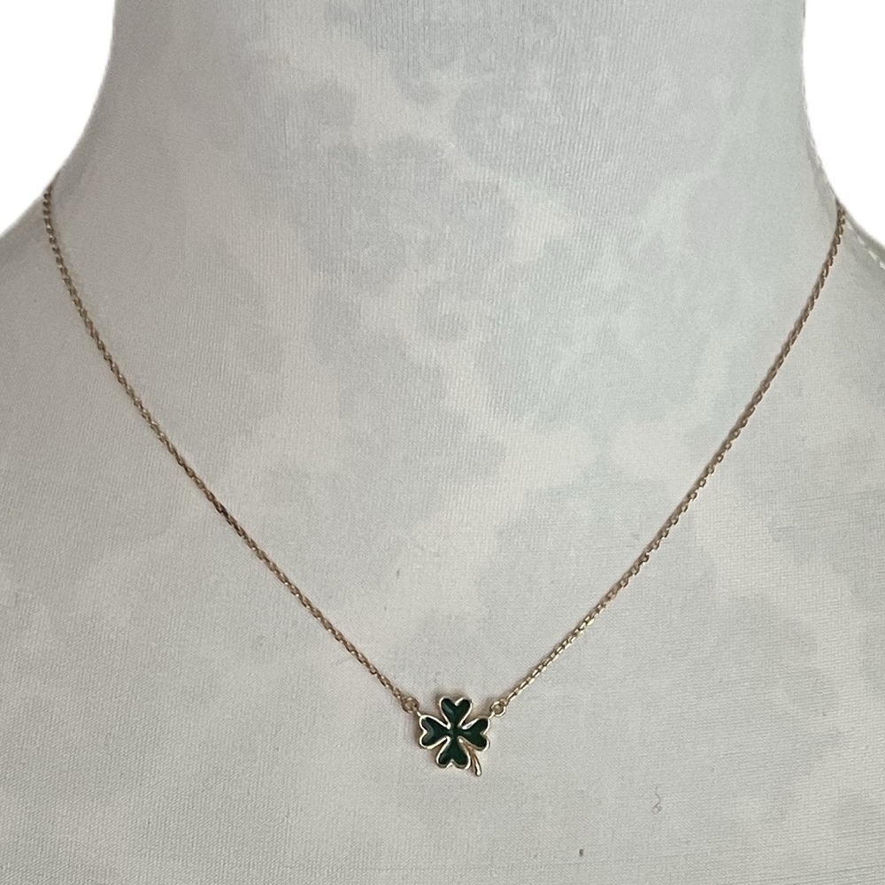 Delicate Green Four Leaf Clover / Shamrock Pendant Necklace